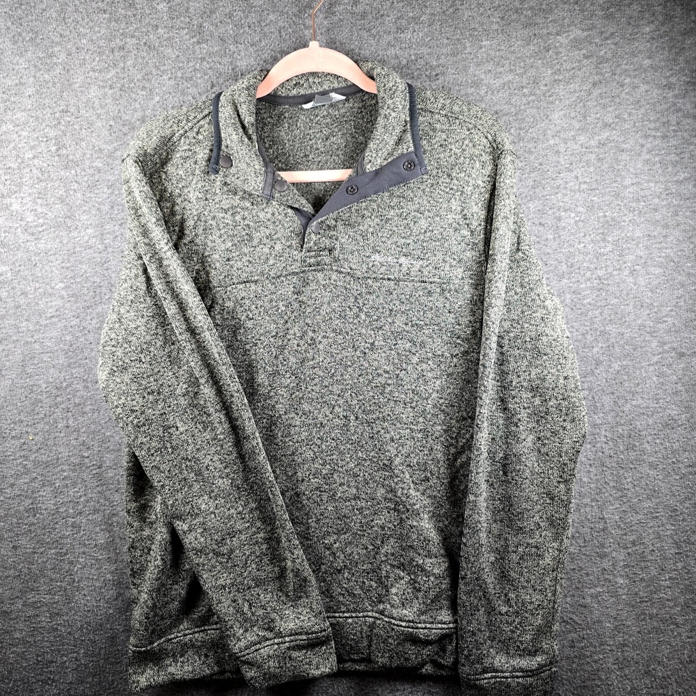 Eddie Bauer Men M Marled White/Grey/Gray/Black Pullover Sweater 1/4 Snap Collar‎